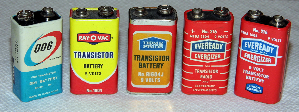 Five different 9 volt batteries