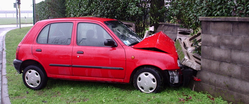 Small red car crashed into break wall | Comp Collision